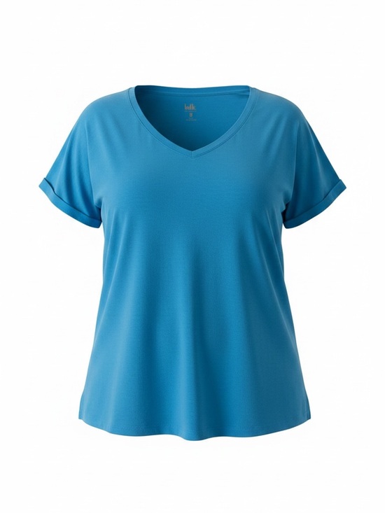Belle by Kim Gravel Tops - Belle by Kim Gravel 3X Turquoise Blue V-Neck Rolled Sleeve Top Soft Stretch